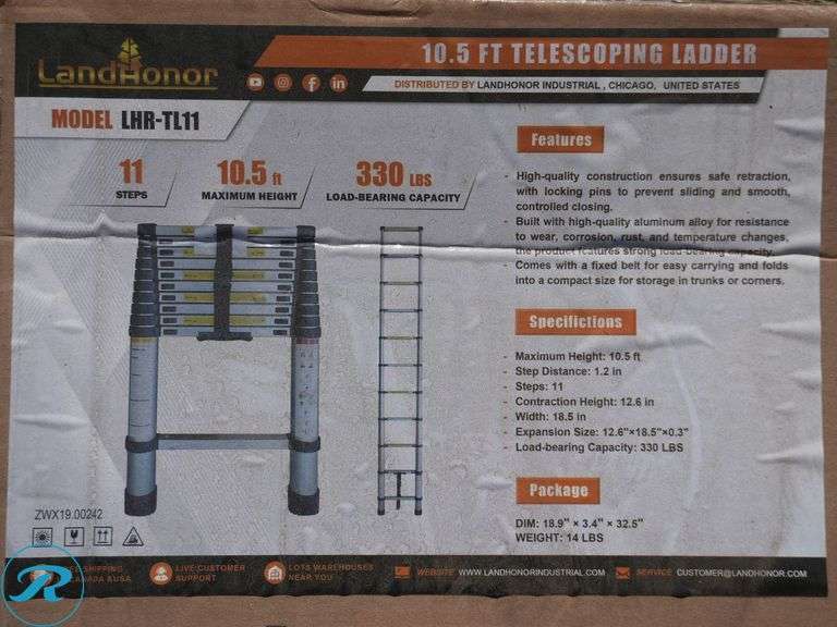 New Land Honor LHR-TL11 10.5' Telescoping Ladder - Roller Auctions
