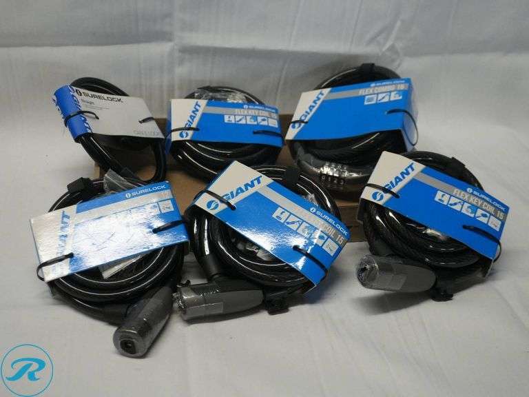 (6) Giant SureLock Cable Locks, Flex Key Coil and Flex Combo Models - Roller Auctions