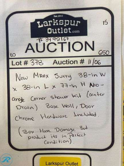 (1) MAAX Surry 38-in W x 38-in L x 77-in H Neo-angle Corner shower kit ( Center Drain) Base, Wall, Door Chrome Hardware Included (Box has damage- PRODUCT in perfect condition) - Roller Auctions