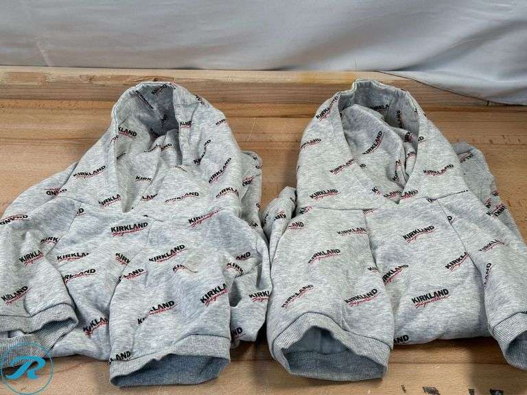 (7) Kirkland Signature: Pet Logo Hoodie, Assorted Size, Grey- (3) Like New & (4) Used - Roller Auctions