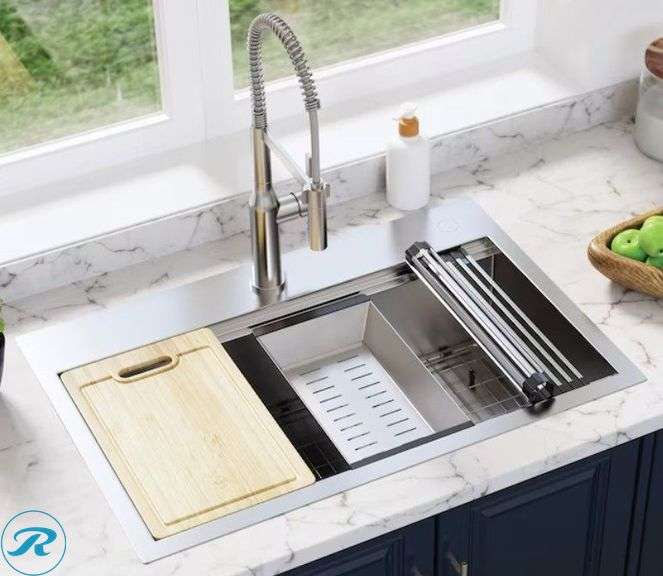 (1) New- allen + roth Alden Drop-in or undermount 33-in x 22-in Stainless steel Single bowl 18 -Gauge Kitchen Sink All-in-One Kit