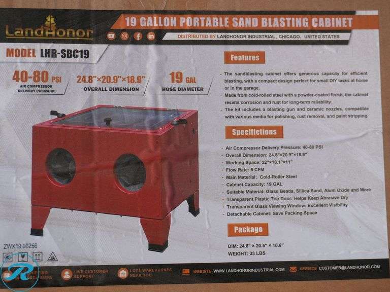 New Land Honor LHR-SBC19 19-Gallon Portable Sand Blasting Cabinet - Roller Auctions