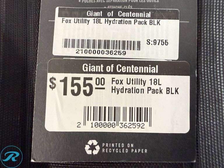 (2) Fox Utility Hydration Packs, 6L and 18L - Roller Auctions