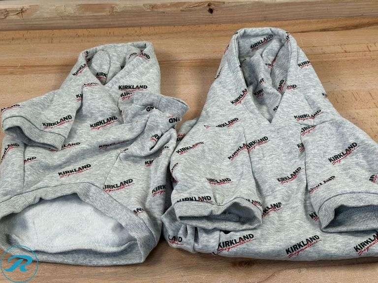 (7) Kirkland Signature: Pet Logo Hoodie, Assorted Size, Grey- (3) Like New & (4) Used - Roller Auctions