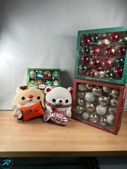 (2) Christmas Glass Ornament 18Pc Set Assortment- New; (3) Assorted Squishmallow Products - New