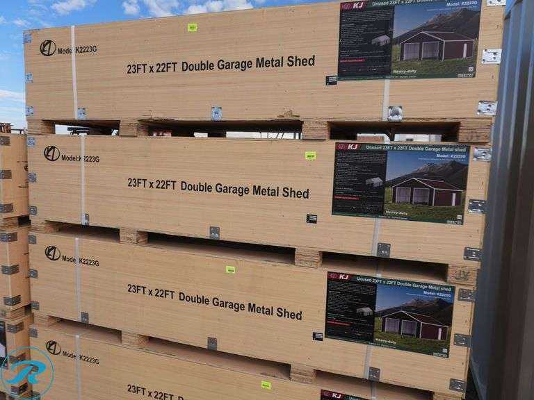 New KJ K2223G Double Garage Metal Shed, 23' x 22' x 13' High - Roller Auctions
