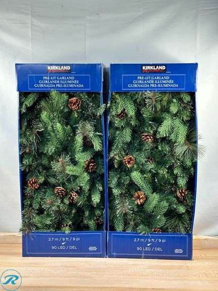 (2) Kirkland Signature: 9’ Pre-lit LED With Twinkle Artificial Greenery Garland- New