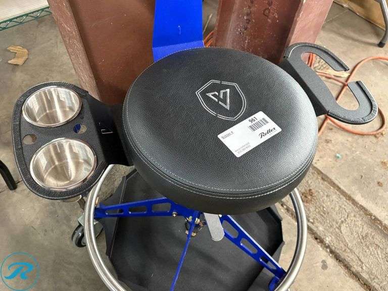 Vyper Rolling Shop Stool with Adjustable Backrest and Storage - Roller Auctions