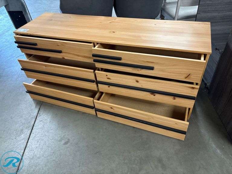 Wooden 8-Drawer Dresser with Black Pull Handles, 60″ x 18″ x 26″ - Roller Auctions