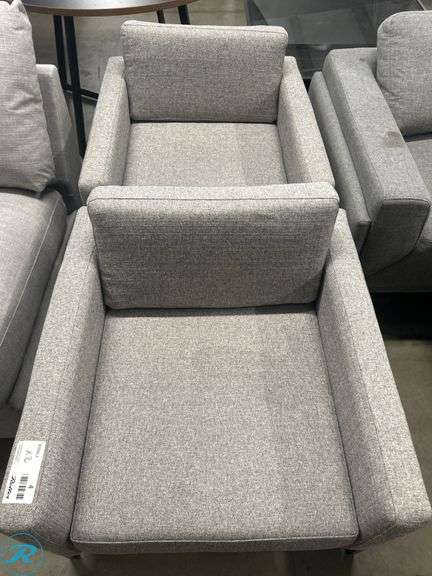 (2) Upholstered Armchairs With Gray Textured Fabric and Metal Bases - Roller Auctions