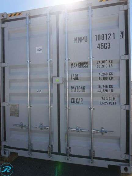 New 2025 40' Steel Storage Container, High Cube, 9' 6" High x 8' Wide, (4) Double Door Side Openings (Container Damaged Both Sides, With Hole in Door on Right Side) - Roller Auctions