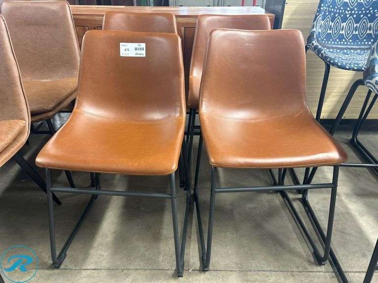 (4) Brown Faux Leather Chairs with Metal Frames - Roller Auctions