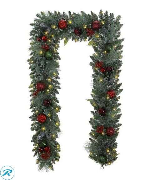 9' Pre-lit LED with Twinkle Artificial Decorated Garland, Red- New