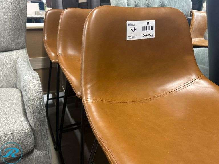 (3) Dorel Home Products Model SO553416W Saddle-Style Faux Leather Stools - Roller Auctions