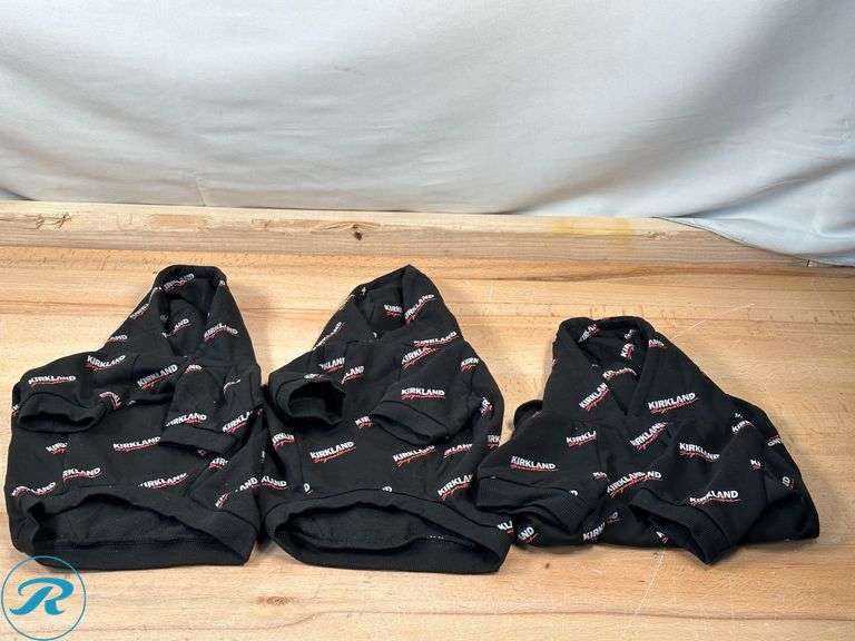 (6) Kirkland Signature: Pet Logo Hoodie, Assorted Size, Black- Like New - Roller Auctions