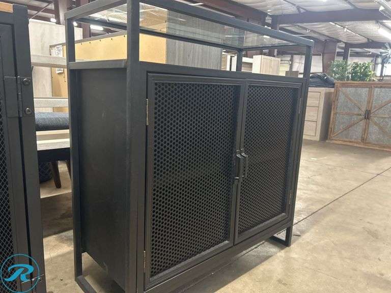 Metal Cabinet With Mesh Doors and Glass Top - Roller Auctions