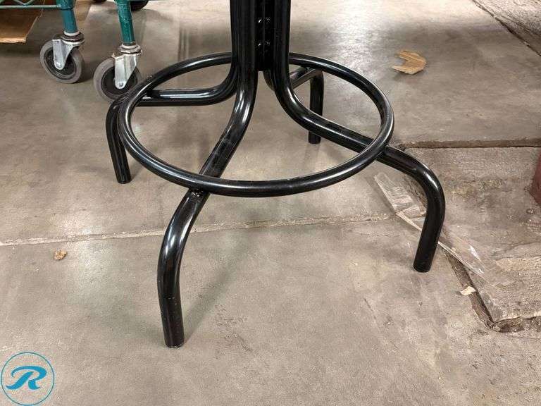 Bevco Adjustable-Height Industrial Stool with Wood Seat and Backrest - Roller Auctions