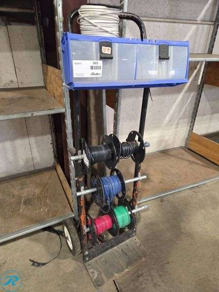 Wire Distribution Cart with Multiple Spools and Storage Box