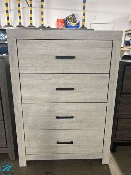 4-Drawer Light Wood Dresser with Black Metal Pulls, 30in x 17in x 45in, Damage to Corner - Roller Auctions