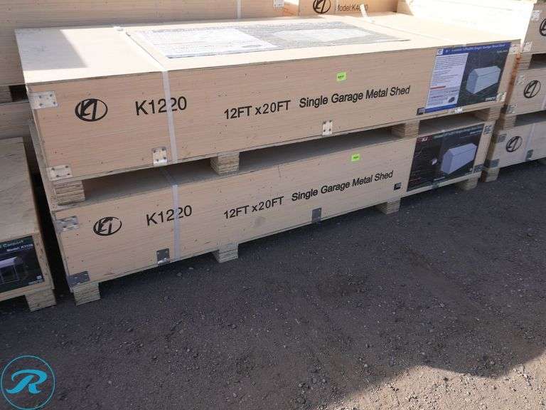 New KJ K1220 Single Garage Metal Shed, 12' x 20' x 9' High - Roller Auctions