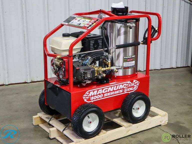 New Magnum 4000 Gold Hot Water Pressure Washer, Gas Engine, Diesel Burner with Hose and Wand, S/N: 254354