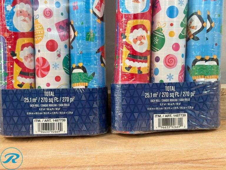 (4) Kirkland Signature Everyday Gift Wrap, 270 sq. ft., Assorted Colors, 3pk- New - Roller Auctions