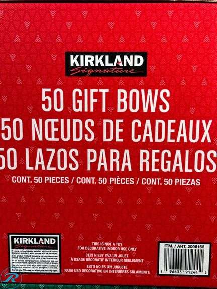 (4) Kirkland Signature Holiday Bows, 50-count, Assorted Colors- New; (2) Hand Decorated Glass Ornaments, 18pc- New/ Missing Unit - Roller Auctions
