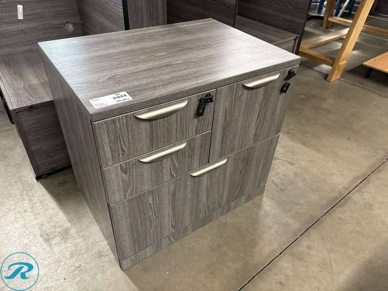 L-Shaped Office Desk 71″ x 30″ with 42” Left Return and Matching 31” x 22” Cabinet - Roller Auctions