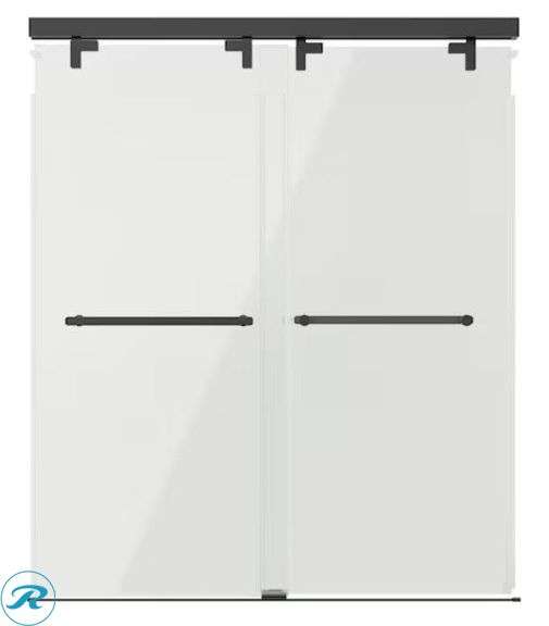 (1) New Delta Kesara Matte Black 53-in to 60-in W x 72.99-in H Frameless Clear Glass Sliding Soft Close Shower door - Roller Auctions