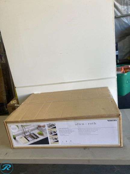 (1) New allen + roth Dennison Drop-in or undermount 33-in x 22-in Stainless steel Single bowl 18 -Gauge Workstation Kitchen Sink All-in-One Kit - Roller Auctions