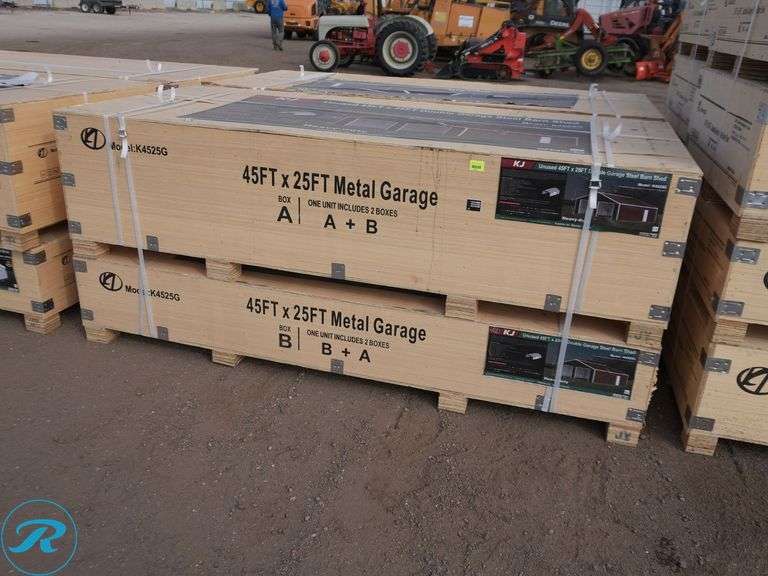 New KJ K4525G Double Garage Steel Barn Shed, 45' x 25' x 14' - Roller Auctions