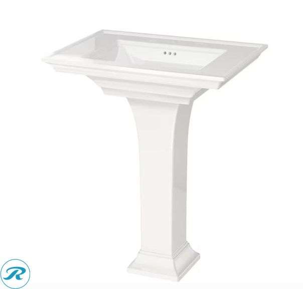 (2-Items Total) (1) New American Standard Town Square S Fireclay Traditional White Pedestal Sink Base ( 9.5-in x 9.5-in x 29.0-in (1) New American Standard Town Square S Fireclay Traditional White Pedestal Sink Base ( 9.5-in x 9.5-in x 29.0-in