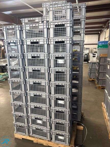 (50) Stackable Plastic Storage Bins with Grid Sides - Roller Auctions