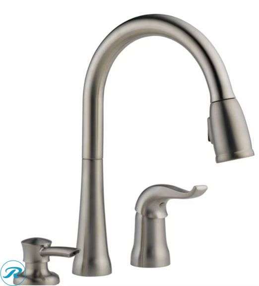 (1) Delta Kate Stainless Single Handle Deck-mount Pull-down Kitchen Faucet with Sprayer (Includes Soap Dispenser)