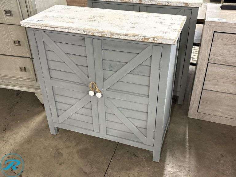 (2) Imax Corp Gray Wooden Cabinets with Double Doors, 32 in x 14 in x 32 in - Roller Auctions