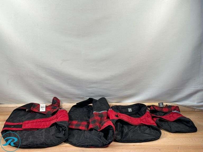 (4) 32 Degrees Heat: Dog Jacket, Red Flannel,Assorted Size- Used - Roller Auctions