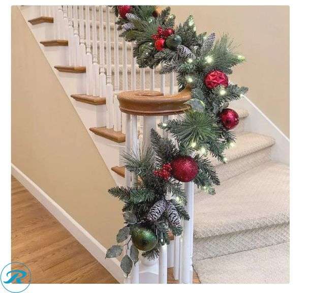 9' Pre-lit LED with Twinkle Artificial Decorated Garland, Red- New - Roller Auctions