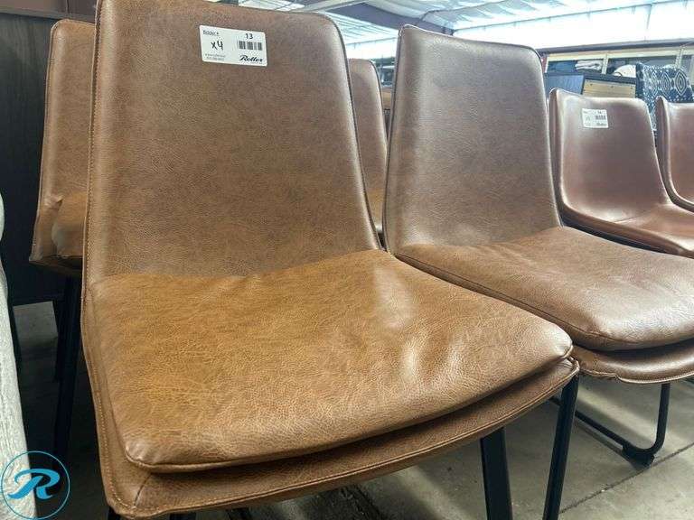 (4) Coaster 115472 Brown Faux Leather Dining Chairs with Black Metal Legs - Roller Auctions