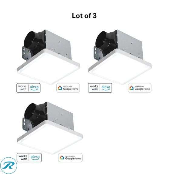 (3) New Homewerks IOT LED Fan 2-Sone 110-CFM White Lighted Bathroom Ventilator Fan (ENERGY STAR Certified)