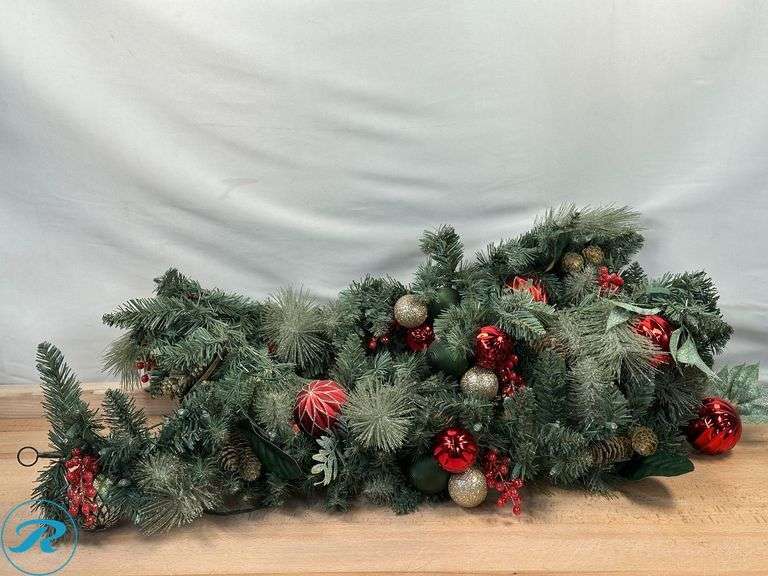 9' Pre-lit LED with Twinkle Artificial Decorated Garland, Red- Used/ Some Lights Don't Function - Roller Auctions