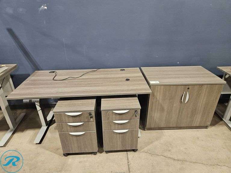 Uline Adjustable Height Desk with (2) Filing and (1) Storage Cabinets, 59" x  29-1/2"