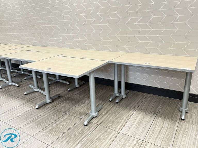 Plymold Dining Tables with Laminate Tops and Metal Bases, (1) 44in x 30in, (2) 42in x 30in, (2) 44in x 24in