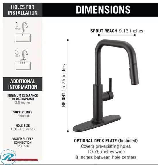 (1) New Delta Nicoli Black Single Handle Deck-mount Pull-down Kitchen Faucet with Sprayer (Includes Deck Plate) - Roller Auctions