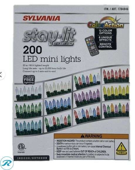 Sylvania: Stay-Lit Color Action 200 LED Mini Lights with Remote Control 66-feet- New