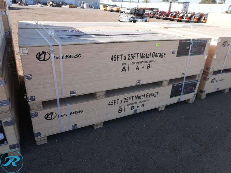 New KJ K4525G Double Garage Steel Barn Shed, 45' x 25' x 14' - Roller Auctions