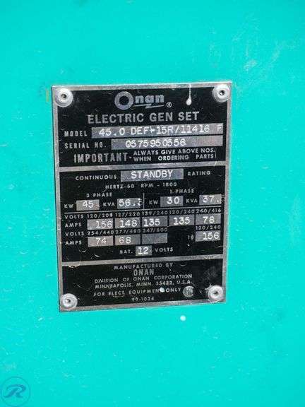 Onan Model 45-DEF Skid Mounted Generator - Roller Auctions