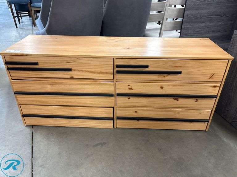 Wooden 8-Drawer Dresser with Black Pull Handles, 60″ x 18″ x 26″ - Roller Auctions