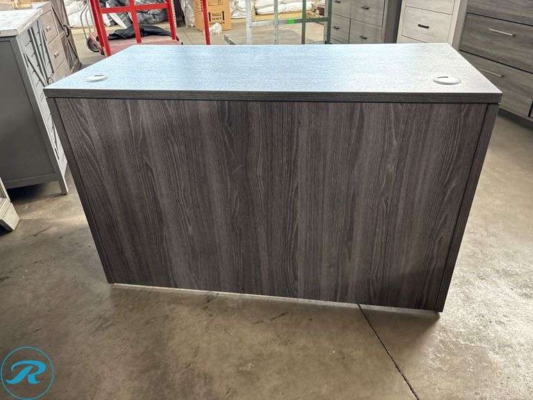 (3) Office Desks in Gray Wood Laminate: Including Single Pedestal Desk 60” x 30”, with 42” Return, 66” x 30”, and 48” x 24” Desks - Roller Auctions