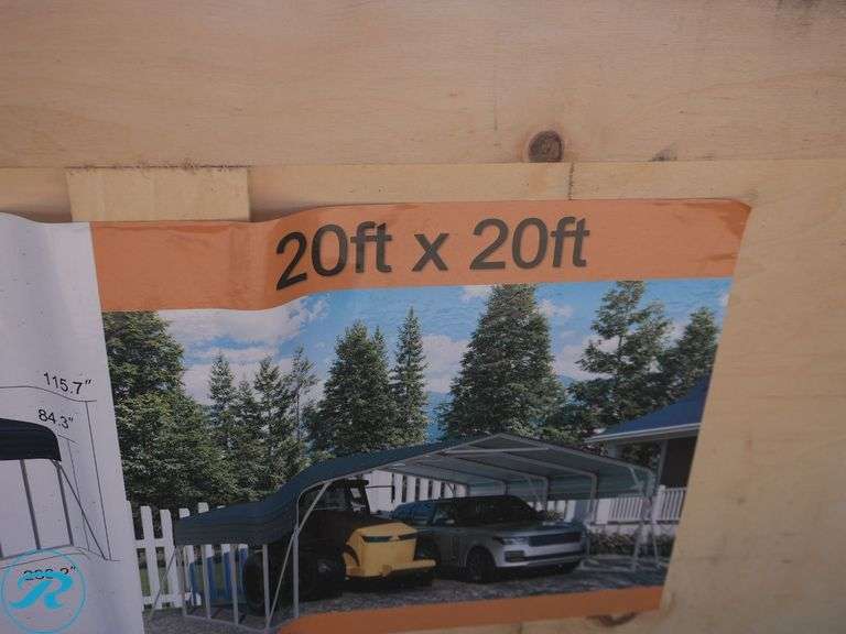 New SD Lanch SDLC2020 Metal Carport, Open Sides, 20' x 20' (Box Damaged in Shipping) - Roller Auctions
