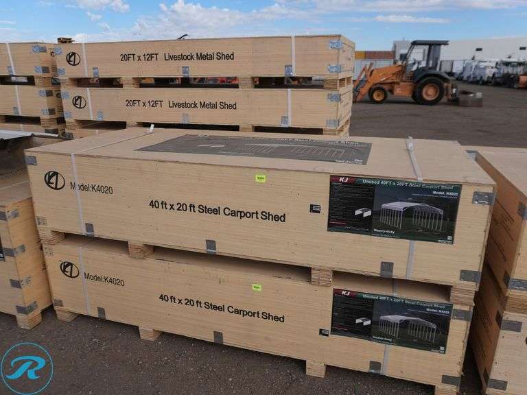 New KJ K4020 Steel Carport Shed, 40' x 20' x 14' - Roller Auctions